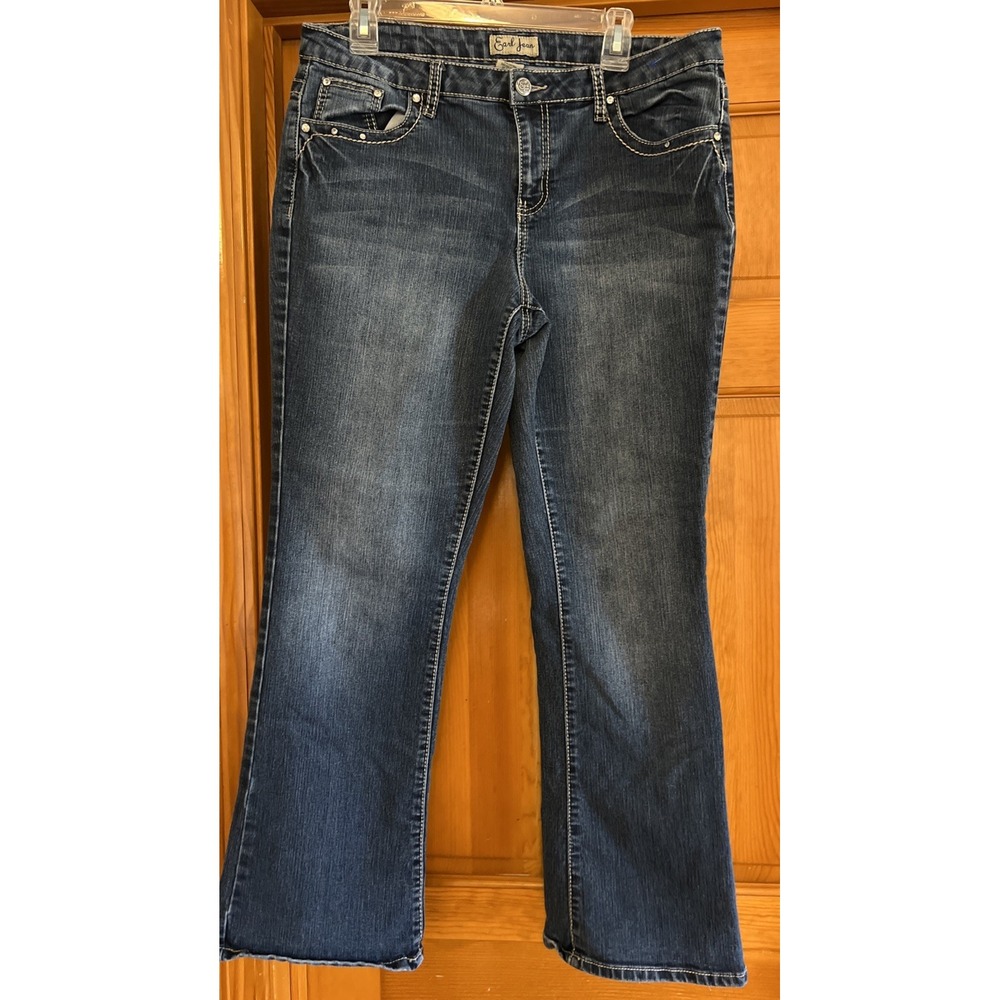 Earl Women's Sz 14 Blue Denim Jeans Embroidery Gem Accents Bling